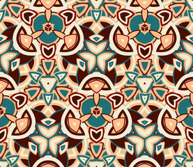 Seamless pattern, background. Composed of colored abstract shapes. Useful as design element for texture and artistic compositions.