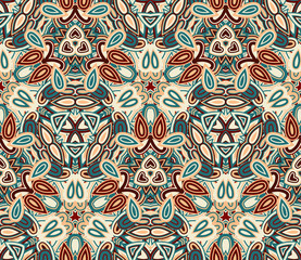 Seamless pattern, background. Composed of colored abstract shapes. Useful as design element for texture and artistic compositions.