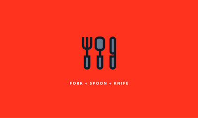 Spoon Fork Knife Icons (Line Art Vector Illustration in Flat Style Design)