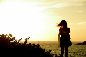 Silhouettes freedom people living a sunset happiness.