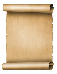 Old parchment scroll isolated on white background
