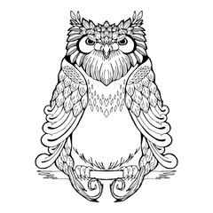 owl tribal tattoo with white isolated background