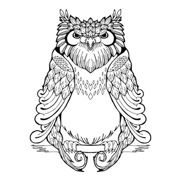 owl tribal tattoo with white isolated background
