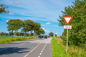 Danish countryside road with bike path