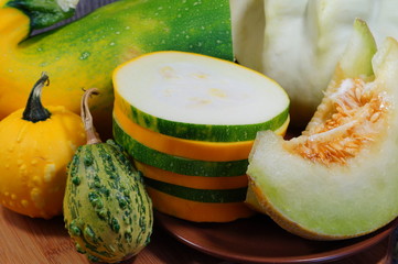 melon, squash, pumpkin and patison - Vegetables from the family Cucurbitaceae
