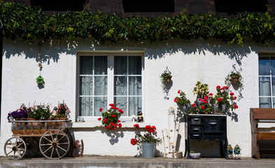Fototapeta na wymiar Traditional Farm House Window in Lenk Switzerland