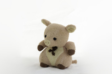 Pink pig animal doll on white background