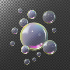 Realistic vector soap bubbles isolated set.