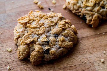 Cornflake Cookies on wooden surface.