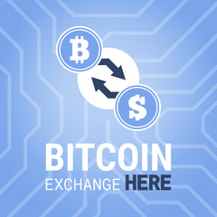 Bitcoin exchange here vector image on chipset background.