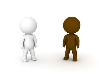3D illustration of black and white small people