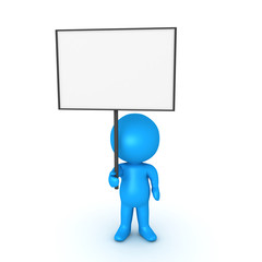 Light blue 3D Character holding a blank sign