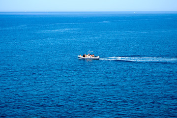 CEFALU / SICILY - 17.09.2015: Tourist boat at sea in Cefalu, Sicily