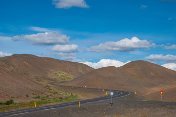 Road through Namaskard mountain pass in Iceland