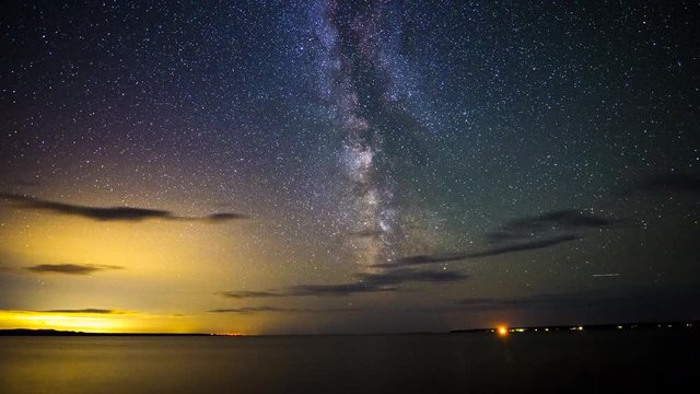 time lapse milky way moving over lake superior, Ontario, Canada
