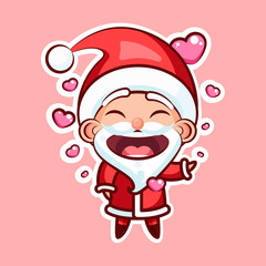 Sticker emoji emoticon, emotion, vector isolated illustration happy enamored character sweet, cute Santa Claus, Father Frost in love pink background for Happy New Year and Merry Christmas