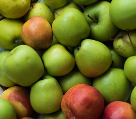 Nahaufnahme grüner und roter Äpfel