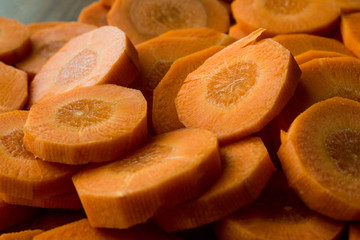 Fresh Carrot Slices close up view.