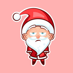 Sticker emoji emoticon, emotion, boredom, unperturbed, hopelessness, vector isolated character sweet cute Santa Claus, Father Frost on pink background for Happy New Year and Merry Christmas