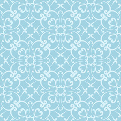 Seamless blue and white pattern with wallpaper ornaments