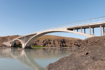 Bridge crossing Hvita River near Ferjukot in Borgarfjordur Iceland