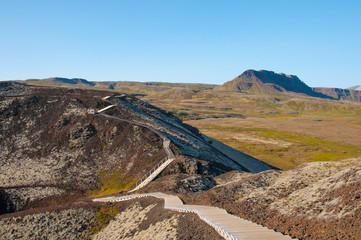 Stair towards the crater of Grabrok mountain in west Iceland © Gestur