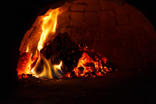 Fire in traditional oven for cooking