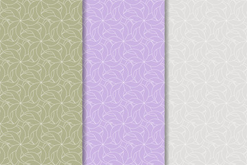 Set of floral colored seamless patterns. Colored backgrounds