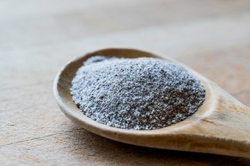 instant coffee powder 3 in 1; mixed with milk powder and sugar in a spoon.