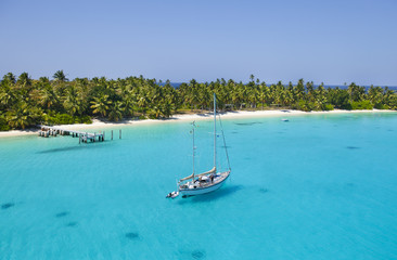 sailing Vessel in the shallow waters of Cocos Keeling Atoll, Indian Ocean