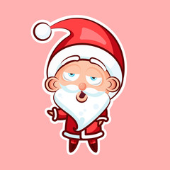 Sticker emoji emoticon, emotion, yawn, gape vector isolated illustration bored character sweet cute Santa Claus, Father Frost on pink background for Happy New Year and Merry Christmas