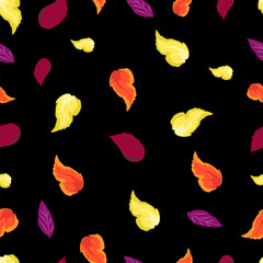 bright autumn leaves on a black background. seamless pattern
