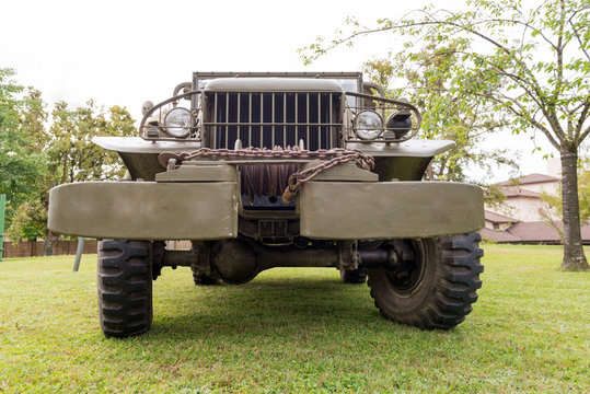 close-up of the grille of a military vehicle