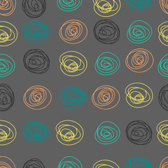 Doodle circles on the grey background. seamless pattern