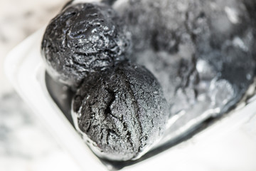 Scoops of Homemade Black Charcoal Coconut Ice Cream