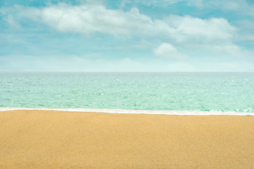 Beautiful blue soft wave on beach in summer relaxation.