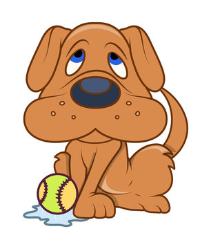 Scared Puppy with Ball Vector