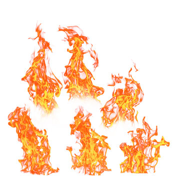Fire flame isolated set on white background - Beautiful yellow, orange and red and red blaze fire flame texture style.