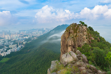 Beautiful Viewed from above the Lion Rock Peak in Hong Kong, China, in morning time