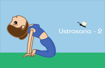 Yoga Cartoon Vector Pose - Ustrasana Step - 2