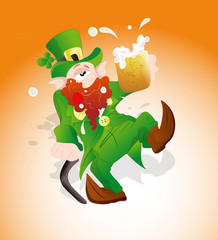 Drunk Leprechaun with Beer-St. Patrick's Day Cartoon Vector Illustration