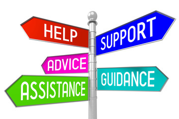 Signpost - customer support concept - "help, support, advice, guidance".