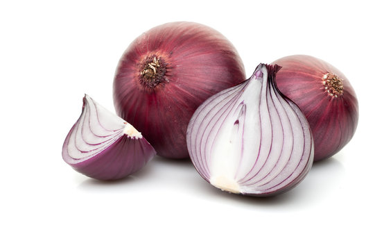 red sliced onion isolated on white background
