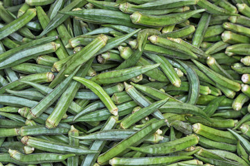 Stack of green fresh okras