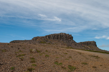 Borgarvirki is a columnar basalt fortress and a volcanic plug on Vatnsnes peninsula in North Iceland