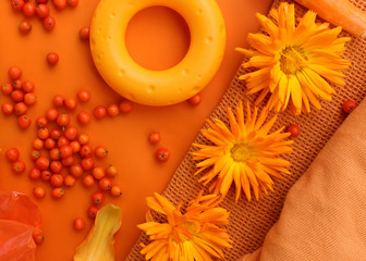 Orange objects on orange background