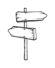Ink sketch of wooden signpost
