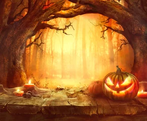 Rolgordijnen Wood background for Halloween © mythja