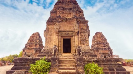 Ancient buddhist khmer temple in Angkor Wat, Cambodia. Pre Rup Prasat. Slow motion 4K footage