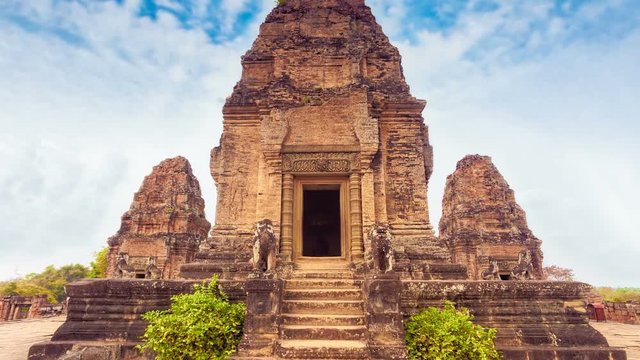 Ancient buddhist khmer temple in Angkor Wat, Cambodia. Pre Rup Prasat. Slow motion 4K footage